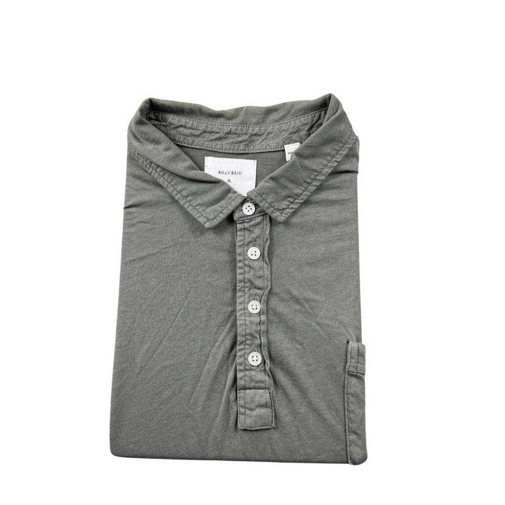 Billy Reid Green Cotton Short Sleeve Mens Polo Shirt XL Solid Pocket 2628